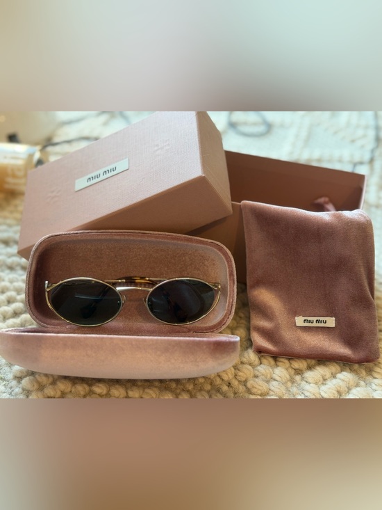 Miu Miu Accessories - Miu Miu Gold-Tone Sunglasses with Pink Velvet Case